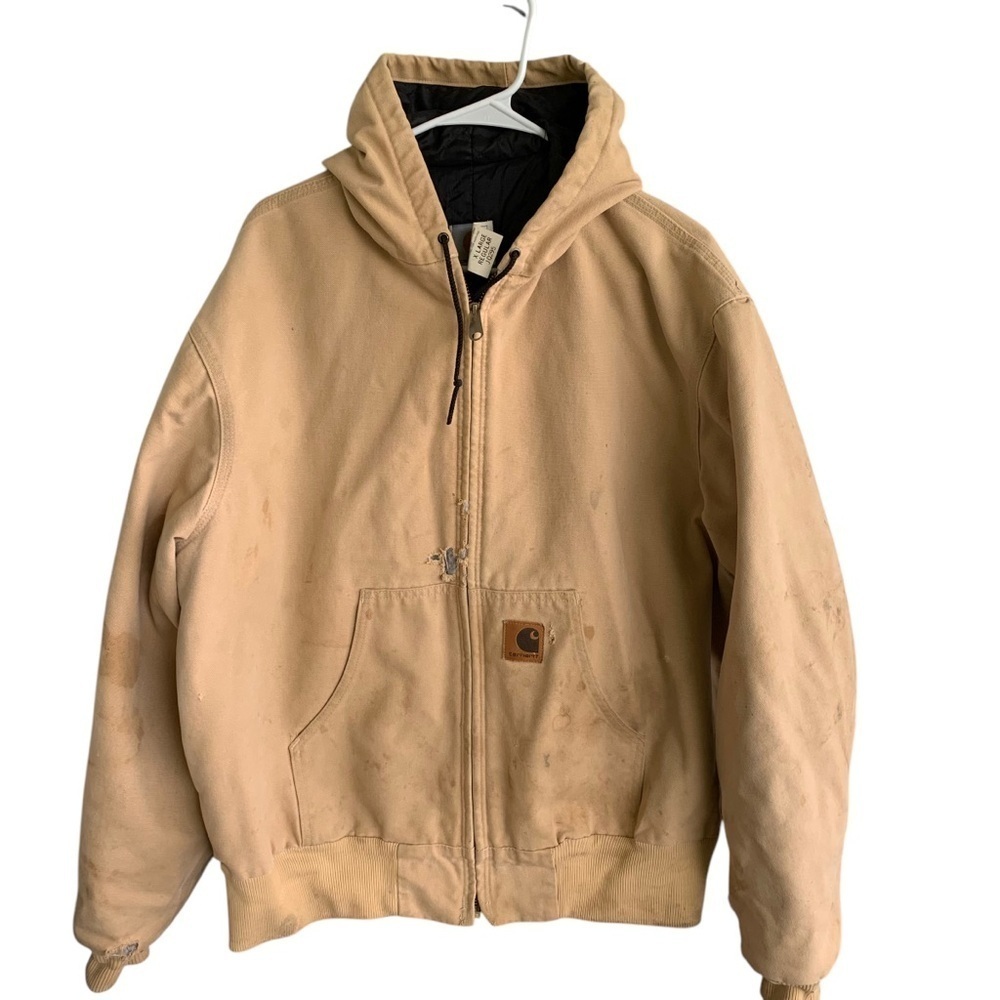 Vintage Carhartt Hooded Jacket JQ295 Mens XL Regular Union Made The USA Tan 90s